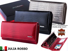 Elegancki włoski lakierowany portfel w wężową skórkę - Julia Rosso