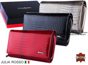  Elegancki włoski lakierowany portfel w wężową skórkę - Julia Rosso