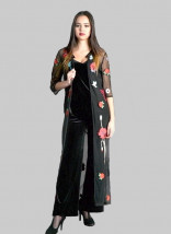  Wieczorowy czarny płaszcz damski z haftowany w kwiaty - PAMIRY